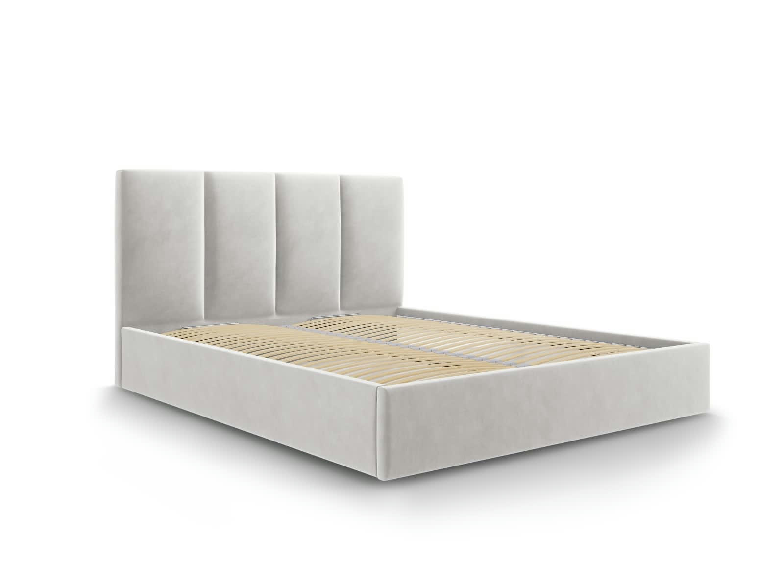 PYLA - Lit coffre avec tête de lit 140x200 cm en velours gris clair