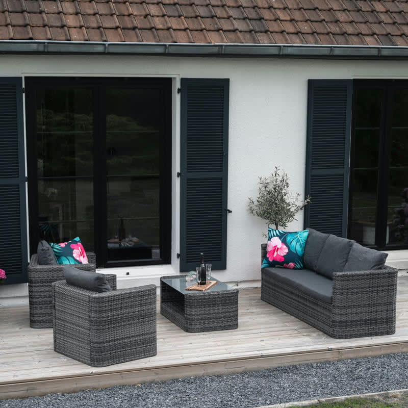 DALIA - Salon de jardin 5 places en résine tressée gris