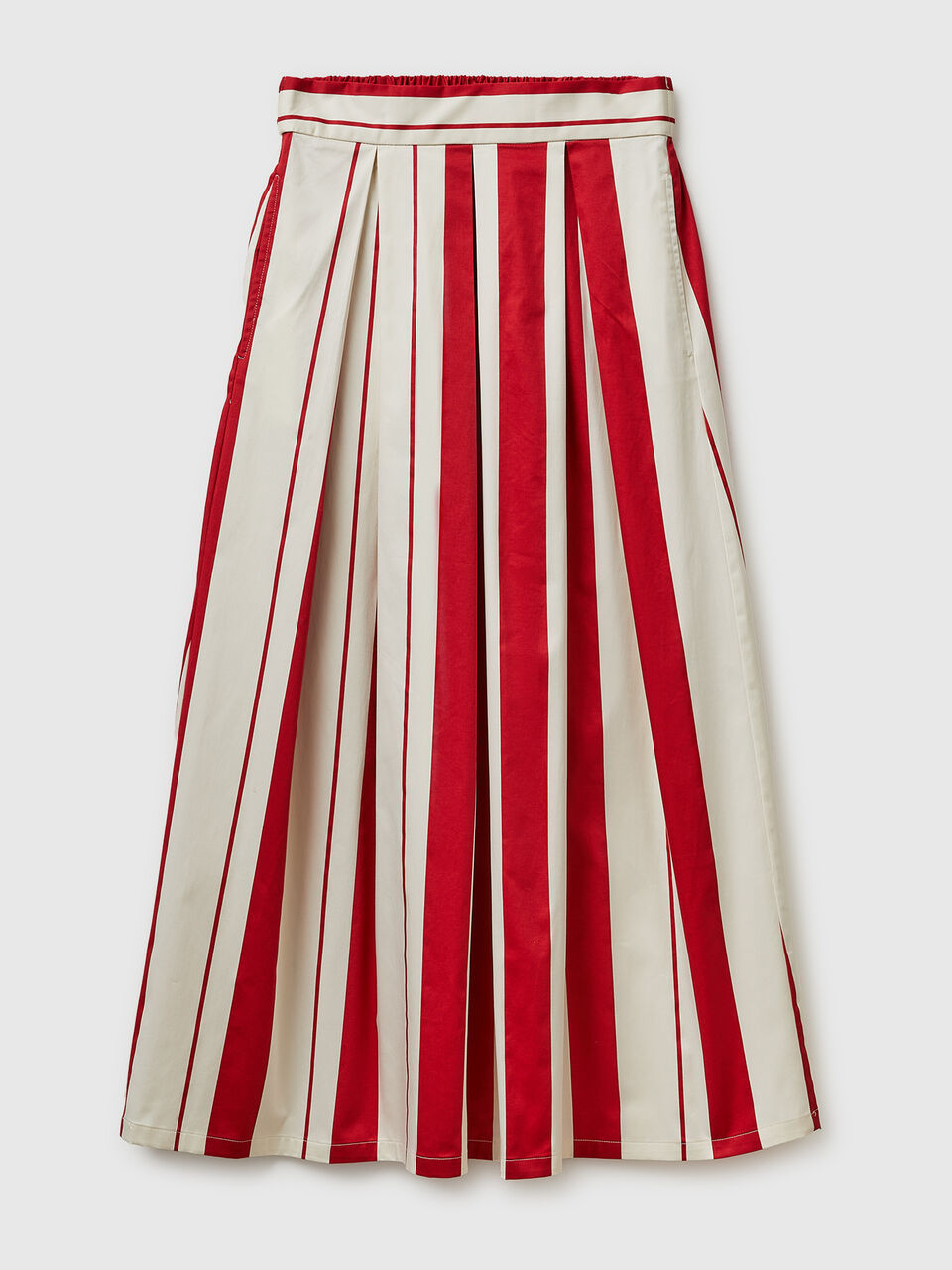 Striped satin midi skirt