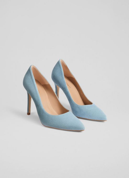 Classic Fern Powder Blue Suede Pointed Stiletto Courts