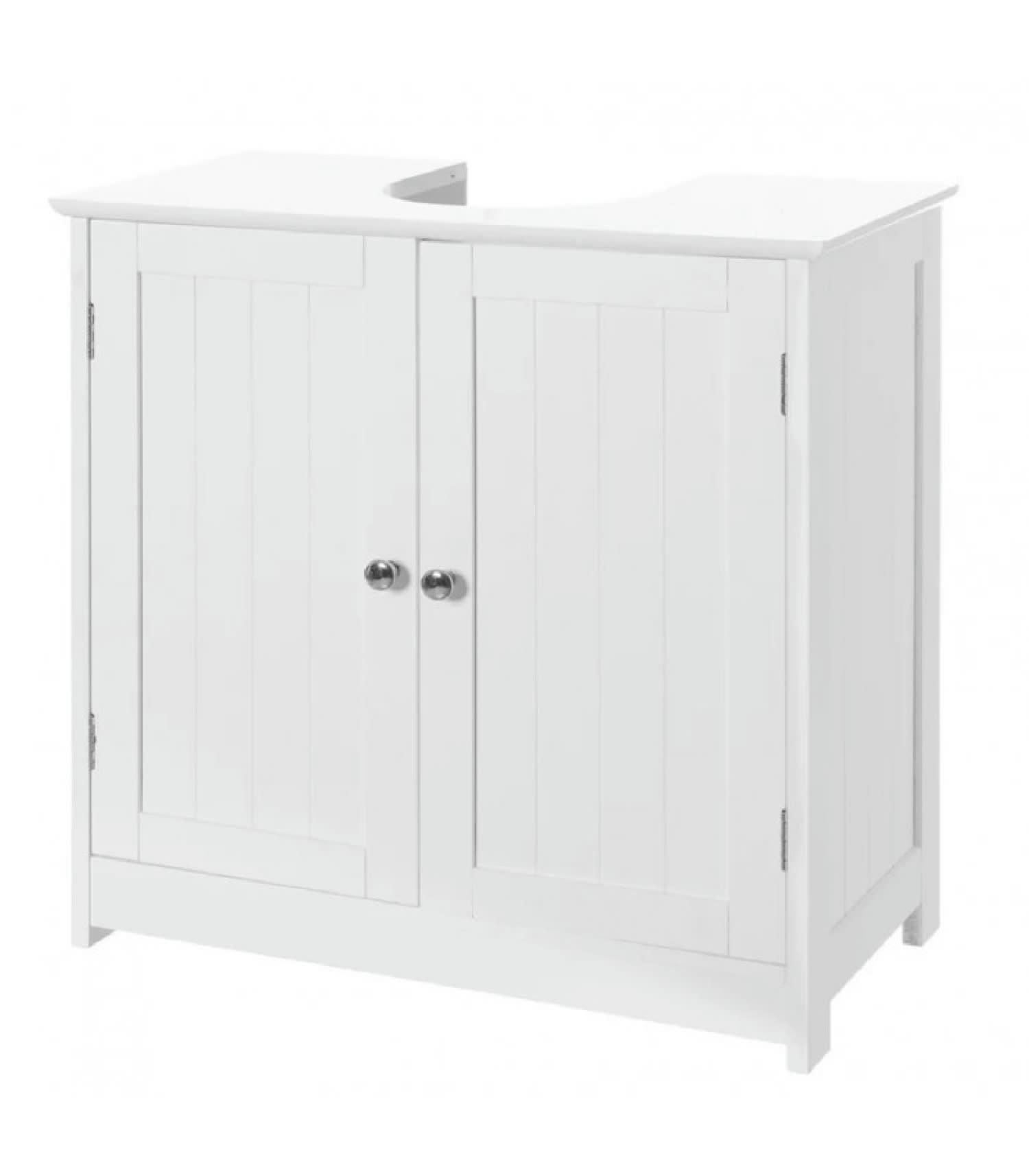 - Meuble de salle de bain sous lavabo en bois blanc 2 portes