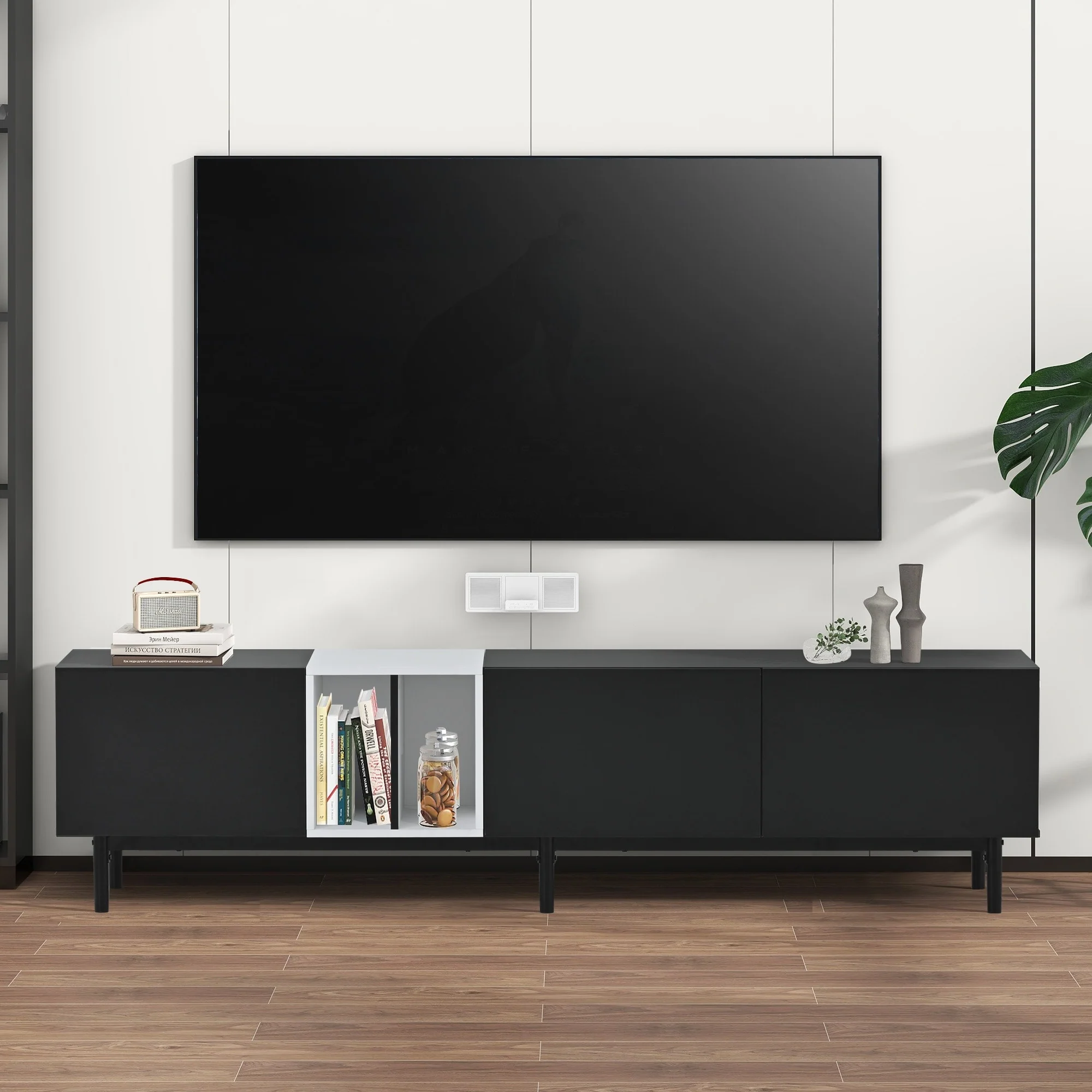 Modern TV Stand for 80'' TV with 3 Doors, Media Console Table, Entertainment Center with Large Storage Cabinet for Living Room