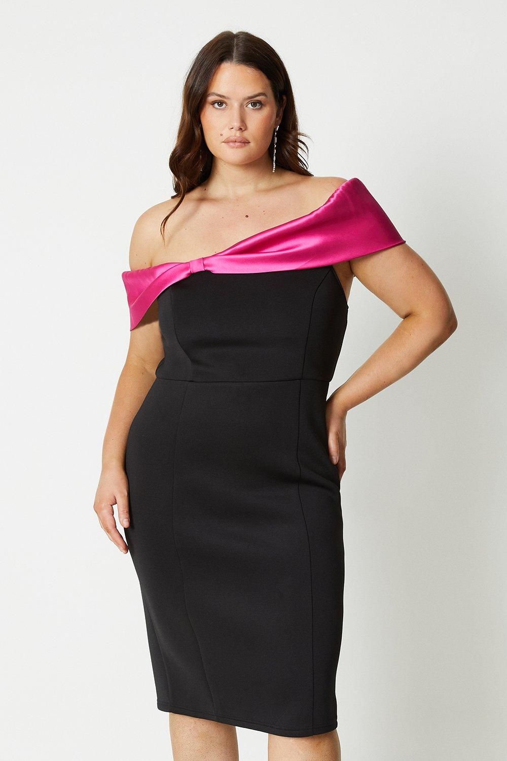 Coast Plus Size Bow Detail Bardot Scuba Pencil Dress