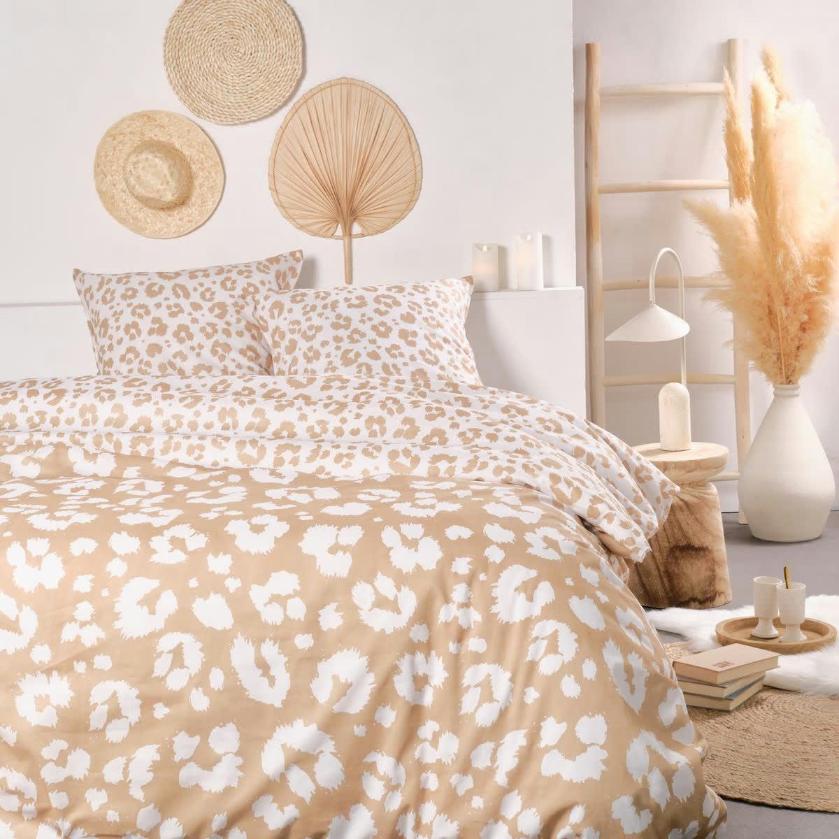 SUNSHINE ROSA - Parure de lit imprimé en coton beige 220x240