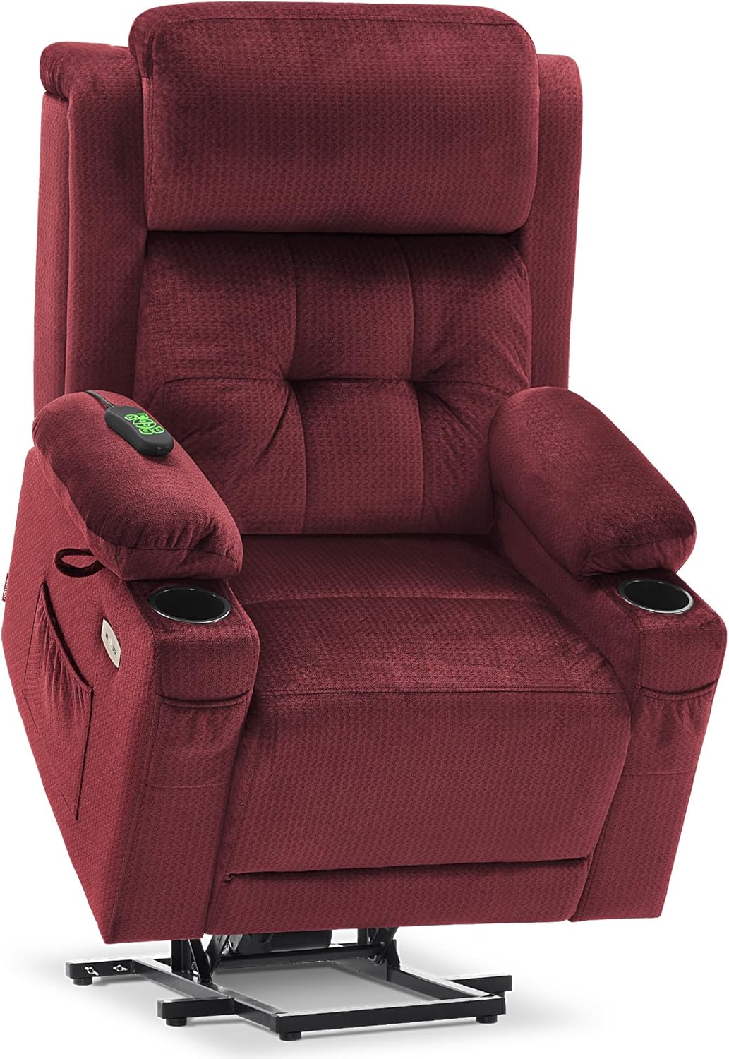 MCombo Triple Motor Power Lift Recliner with Massage and Heat, Electric Recliner Chair for Elderly People, Adjustable Headrest, Infinite Position, Cup Holders, USB Ports, Fabric 7661(Burgundy, Medium)