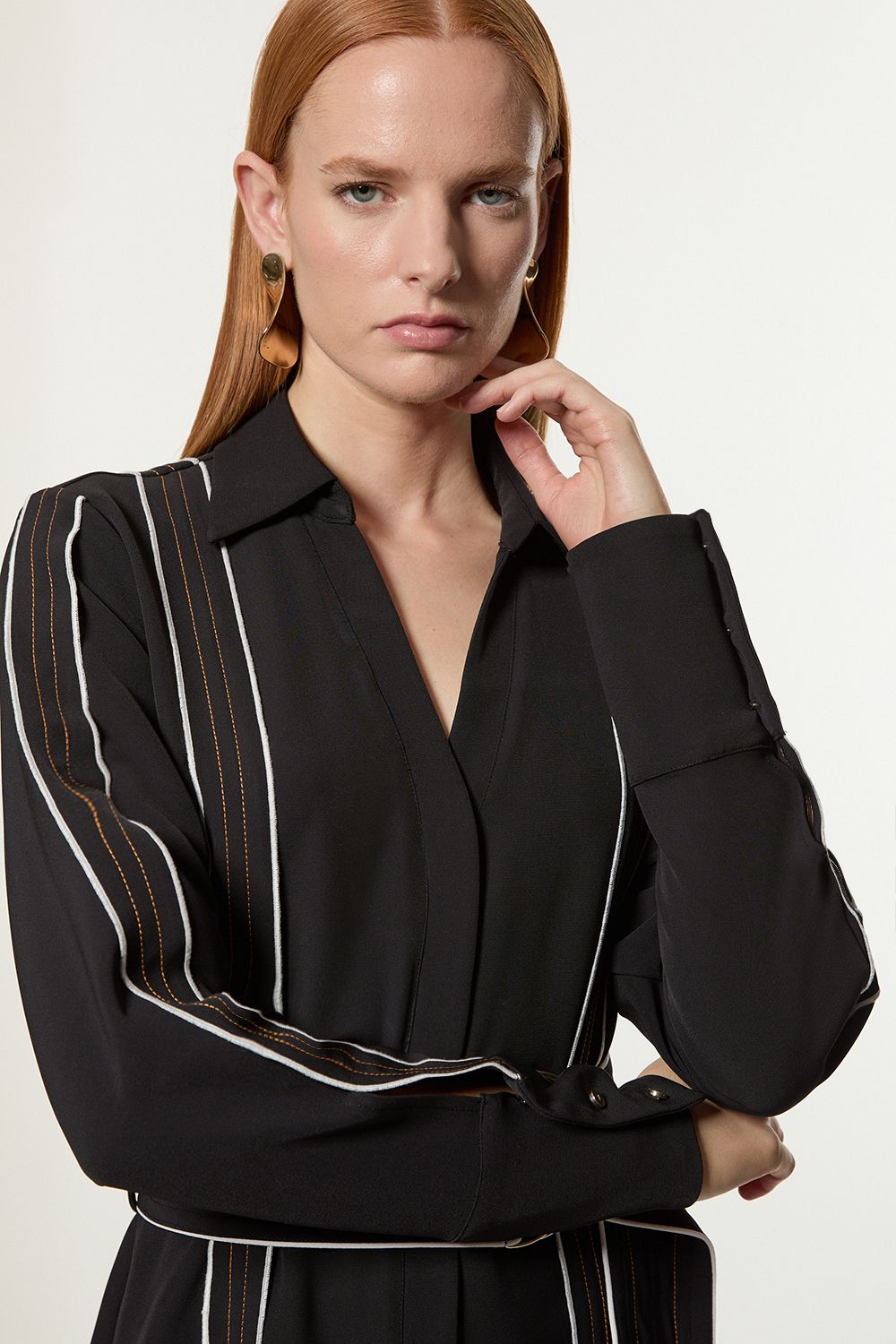 KarenMillen Soft Tailored Contrast Tipped Belted Wrap Mini Dress