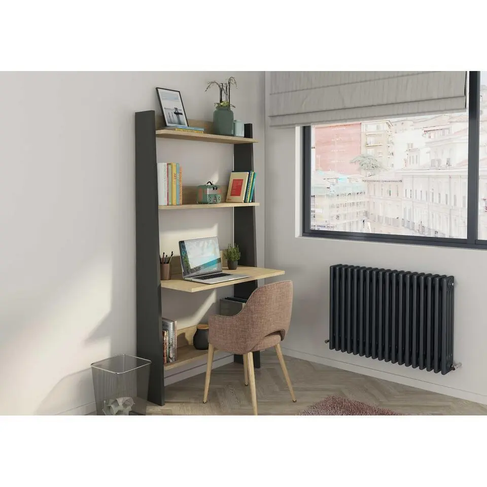 Boekenkast Quinty met laptoptafel 95cm 3 legplanken - eik decor/ grijs