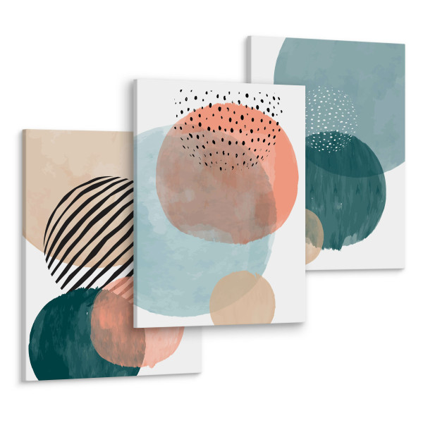OBRAZY DO SALONU SET AKWARELE KOŁA ABSTRAKCJA 90x40cm