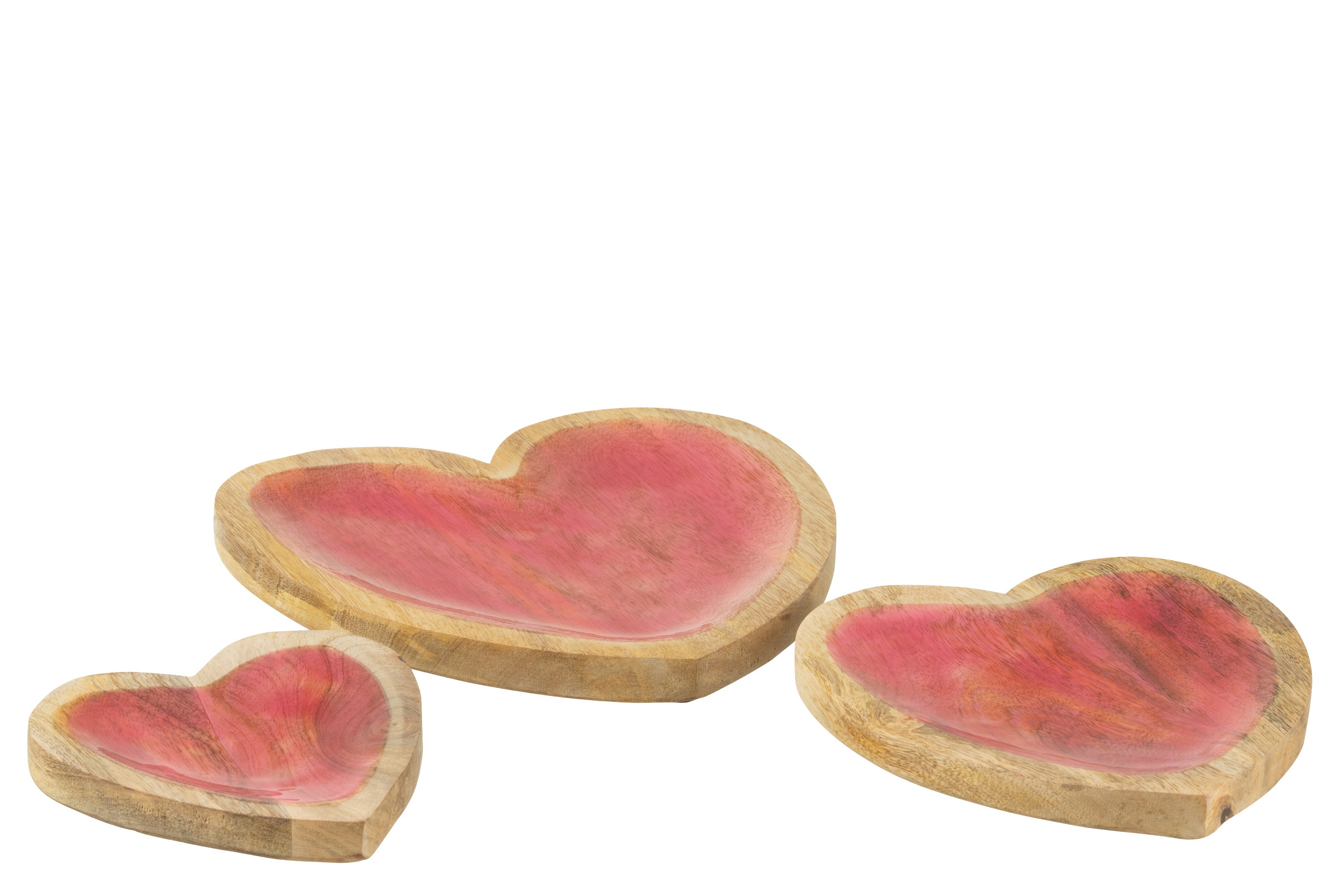 J-Line plateau Hart - hout - roze - set van 3