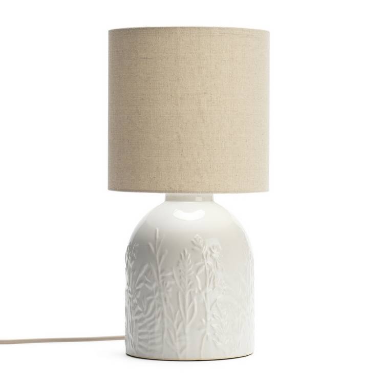 Habitat Embossed Floral Ceramic Table Lamp - off white