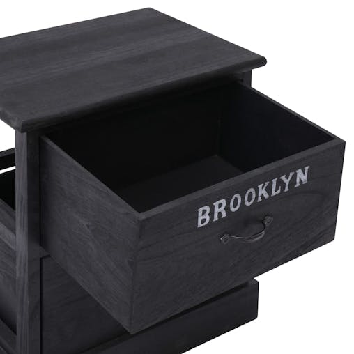NNEVL Nightstand Black 38x28x45 cm Paulownia Wood