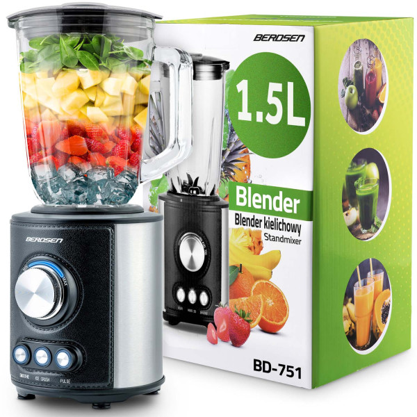 Blender kielichowy szklany 1,5 l czarny Berdsen