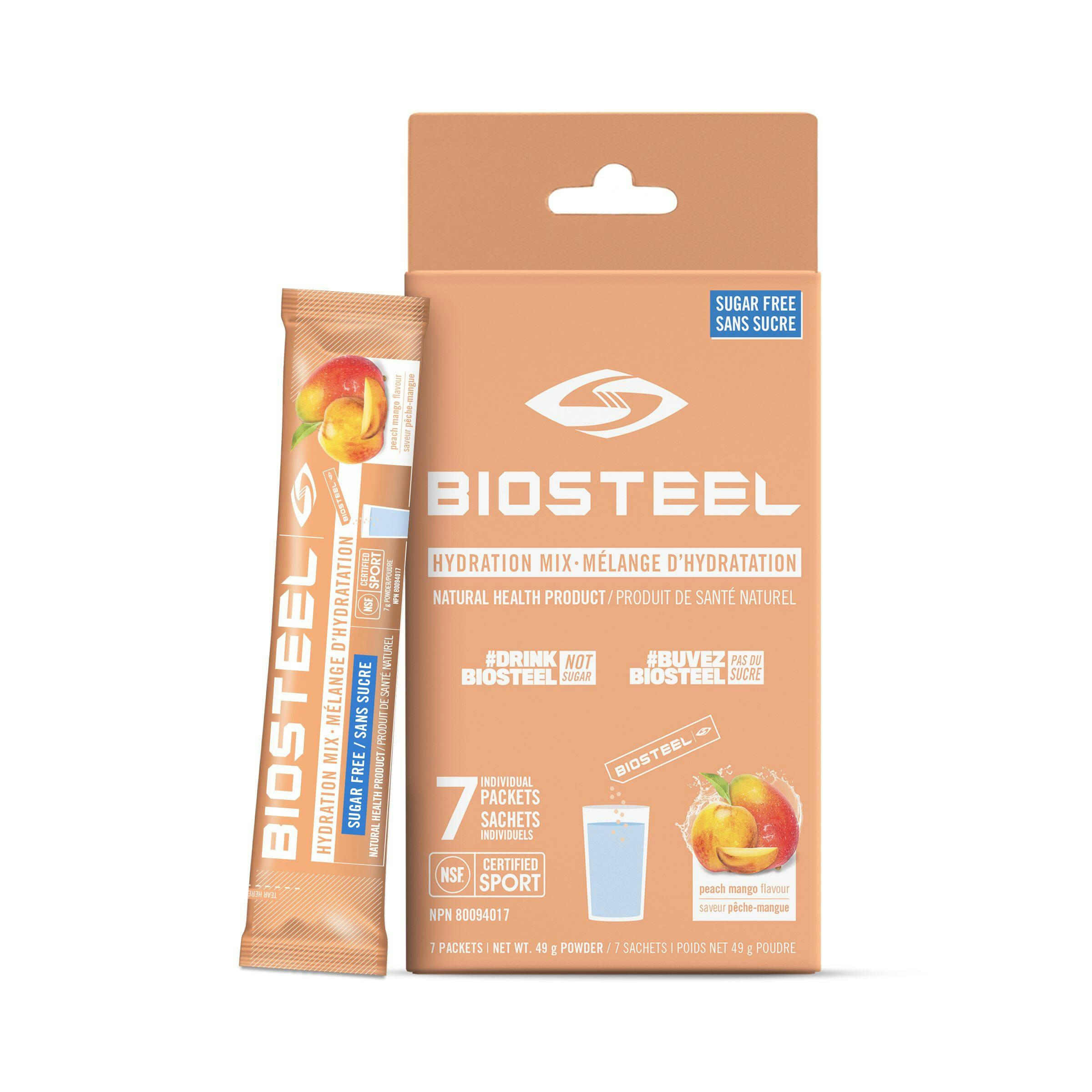 BioSteel Zero Sugar Hydration Powder Mix, Natural Health Product, Peach Mango, 7-Packet Box