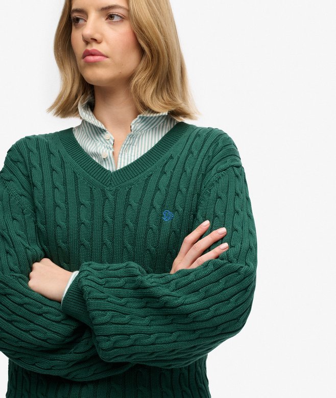 Oversized V Neck Cable Jumper