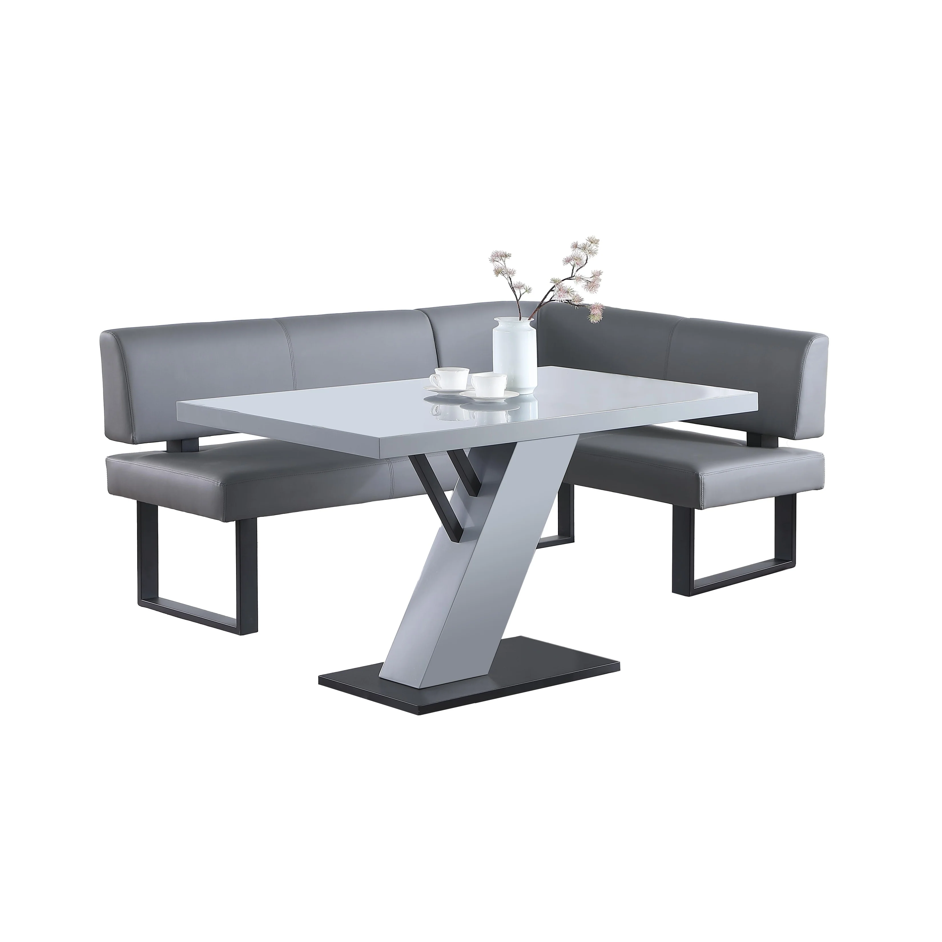 Somette Lillian 2-Piece Gloss Gray Dining Set with Dining Table & Nook