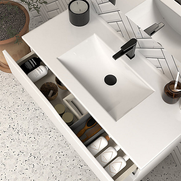 Meuble sous vasque seul, 3 tiroirs, 60cm, simple vasque - blanc mat - MATA