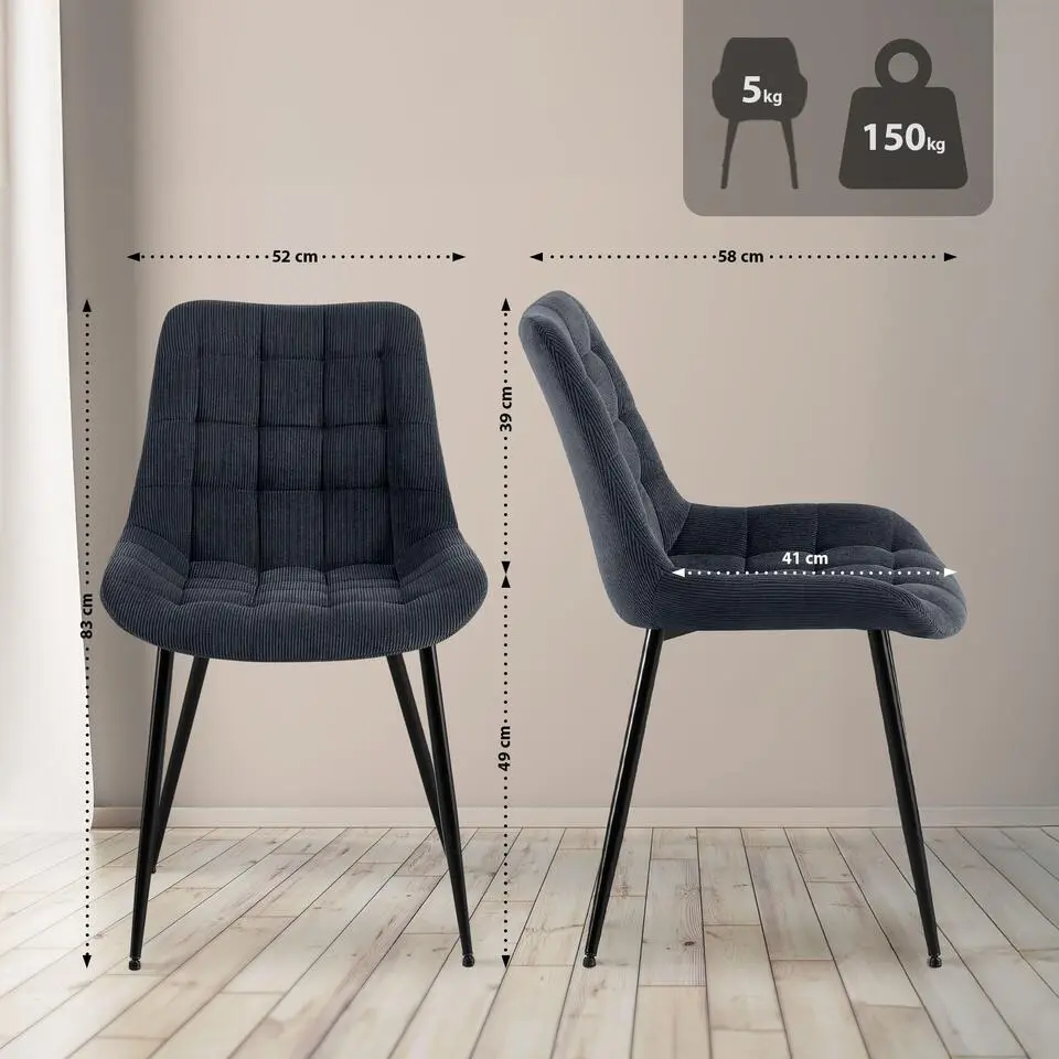 CLP Eetkamerstoel Sardna zwart Frame - Ribstof - zwart