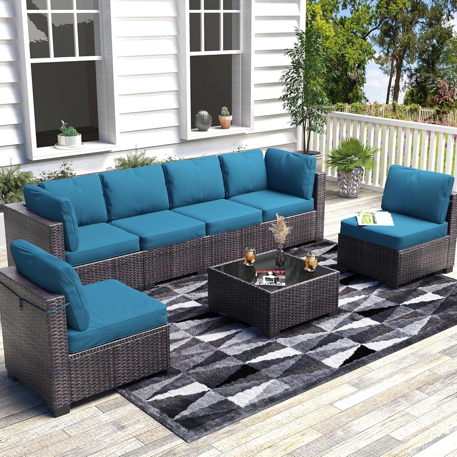 IDEALHOUSE 7-Piece PE Rattan Wicker Outdoor Patio Furniture Set