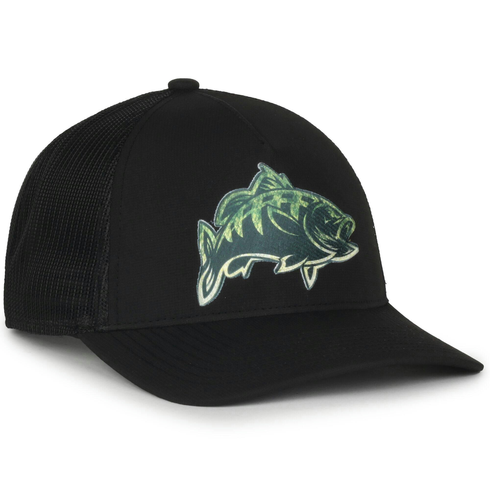 Bass Fish 6-Panel Mid Pro Cap, Foam Patch, Black