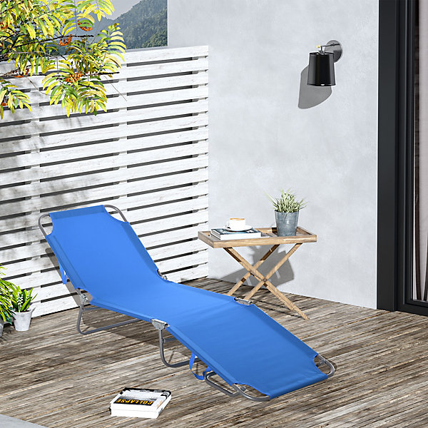 Bain de soleil transat pliable dossier réglable multipositions métal et polyester bleu