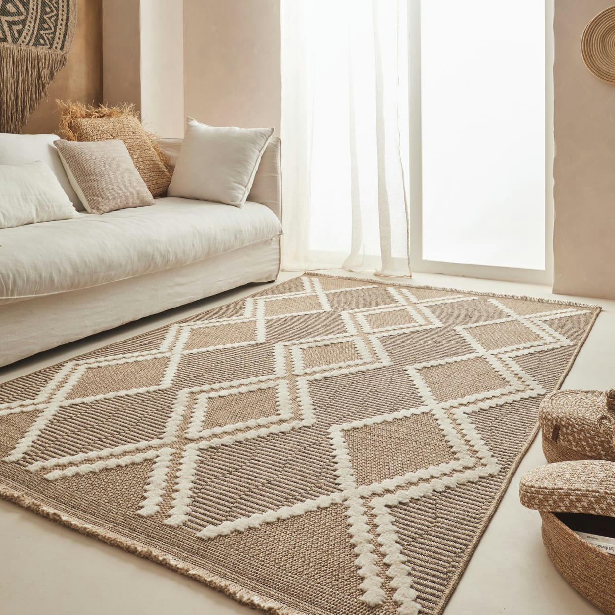 TULUM - Tapis intérieur et extérieur aspect jute scandinave marron-120x170