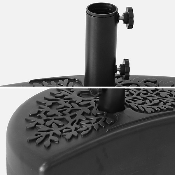 Demi-Pied de parasol plastique Base remplissable pour demi-parasol. motif feuillage. noir