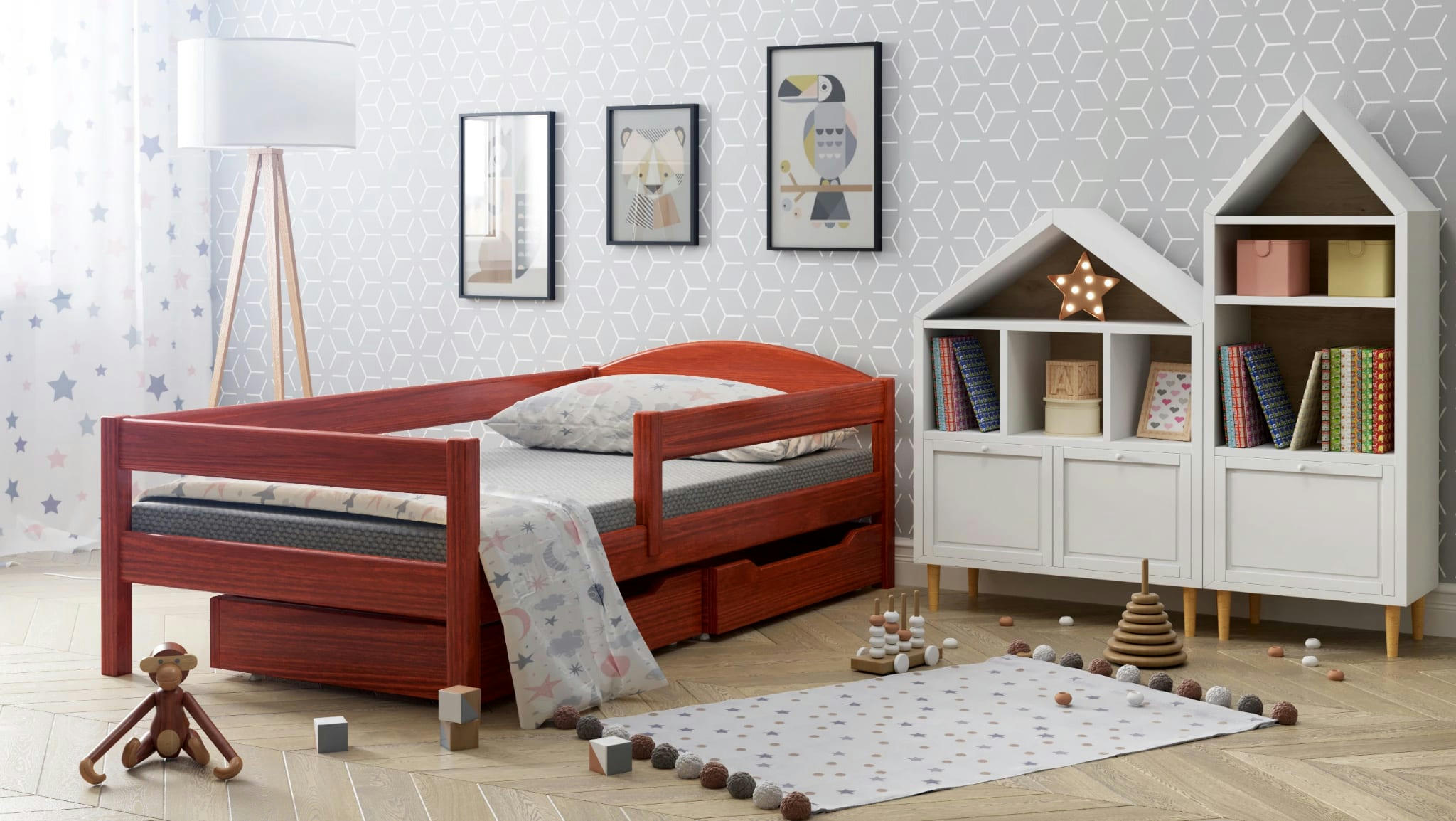 - Lit simple en pin massif 180x80 palissandre