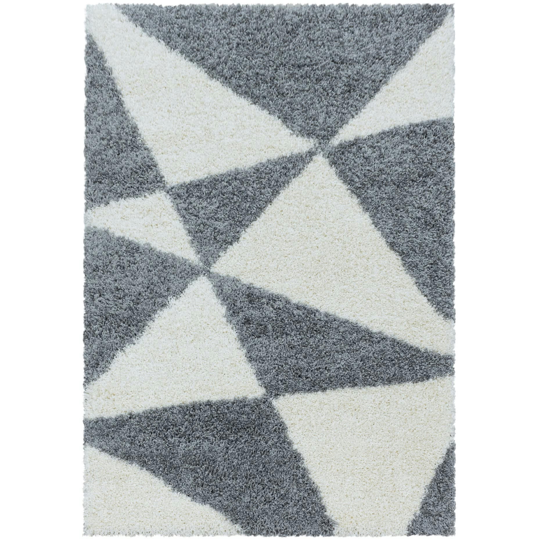 TRIANGLE - Tapis à poils longs géométrique gris et blanc 280x370cm