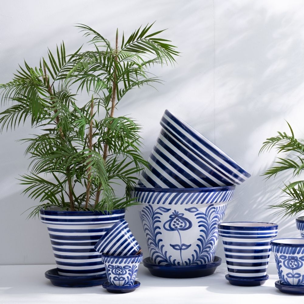 J-Line bloempot Granada Handmade   Painted - keramiek - blauw - medium - Ø 27 cm