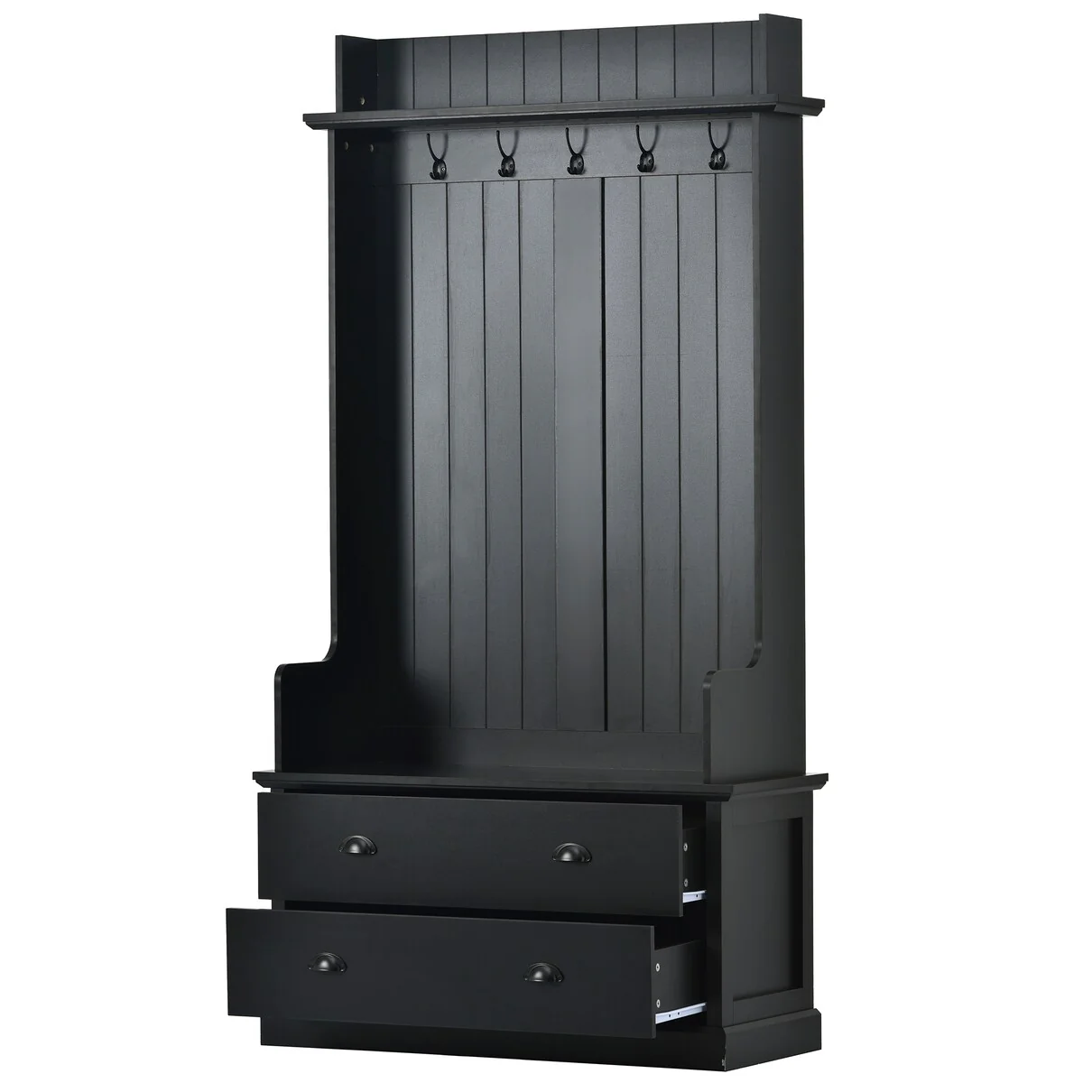 Hallway Hall Tree, Coat Rack with 5 Hooks and 2 Drawers