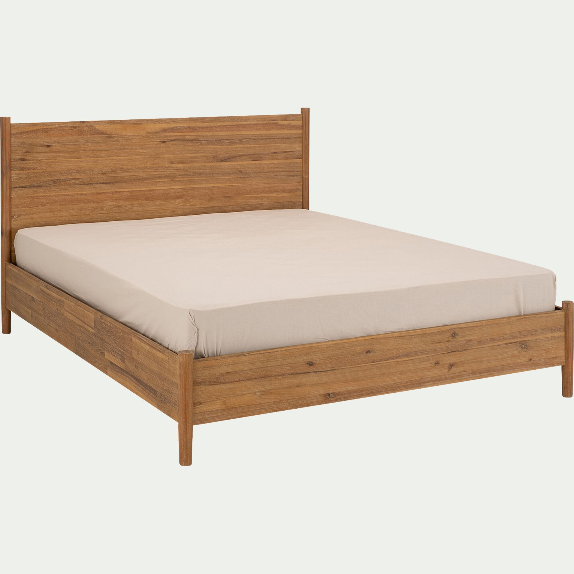 EMILIO - Lit 2 places avec tête de lit en bois d'acacia massif 160x200cm - bois clair