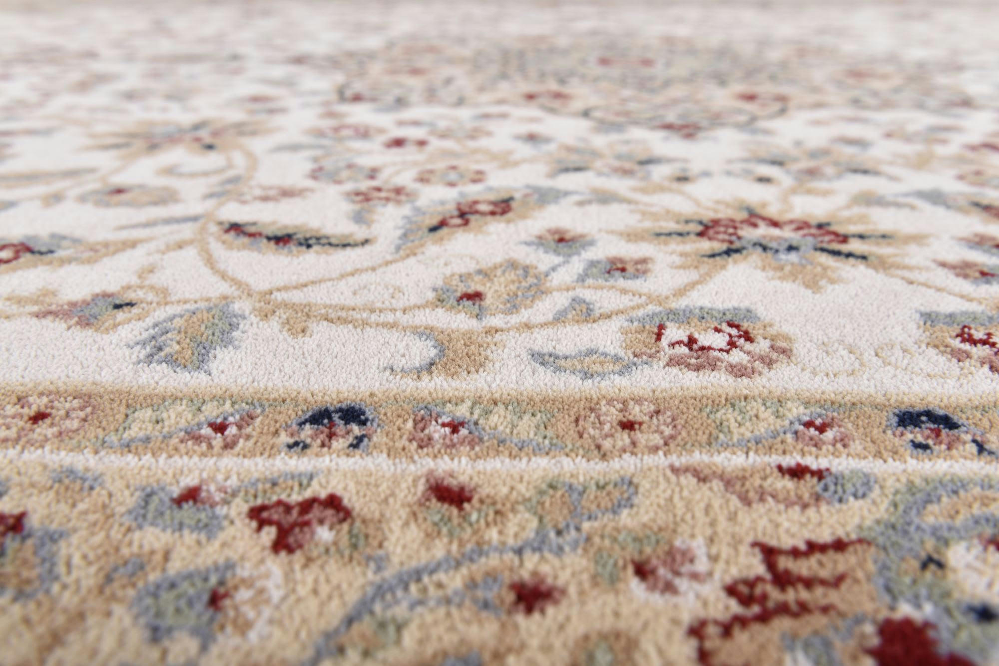 DOLNA - Tapis d'orient floral, tissé, laine naturelle beige 050x080 cm