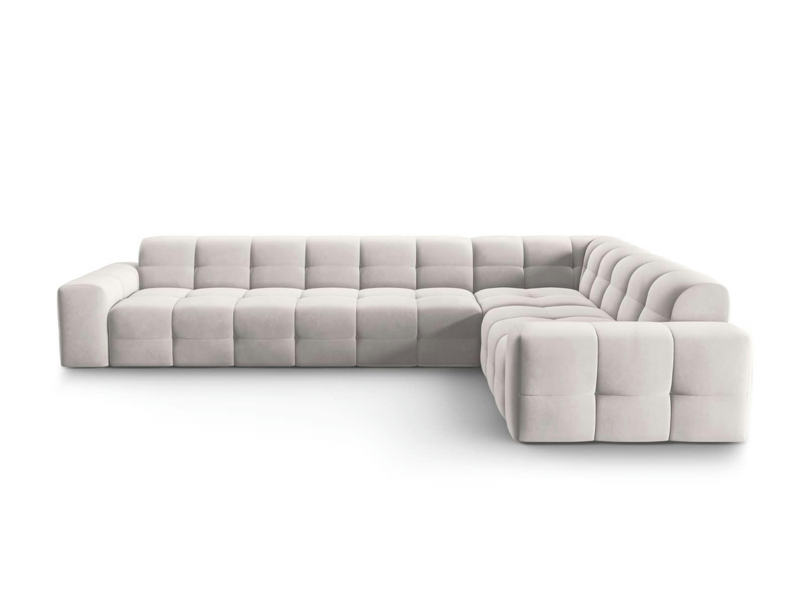 KENDAL - Canapé d'angle droit 6 places en tissu velours gris clair