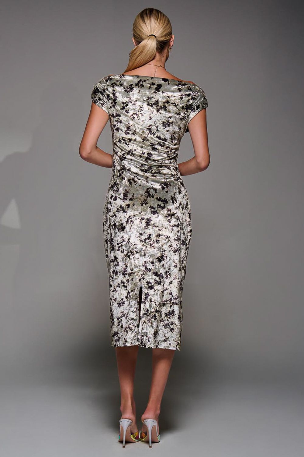 Jolie Moi Velvet Print Ruched Bodycon Dress