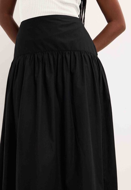 Womens Plain Black Poplin Maxi Skirt