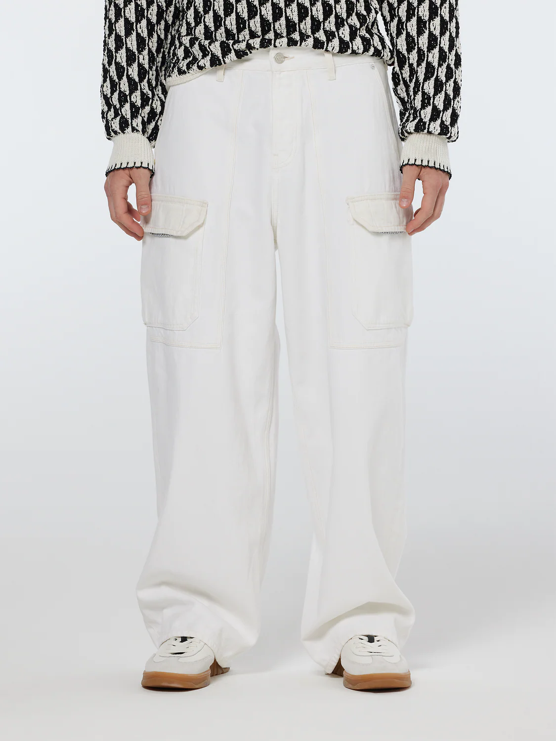 The Daze Loose Fit Cargo Jeans | Faded White