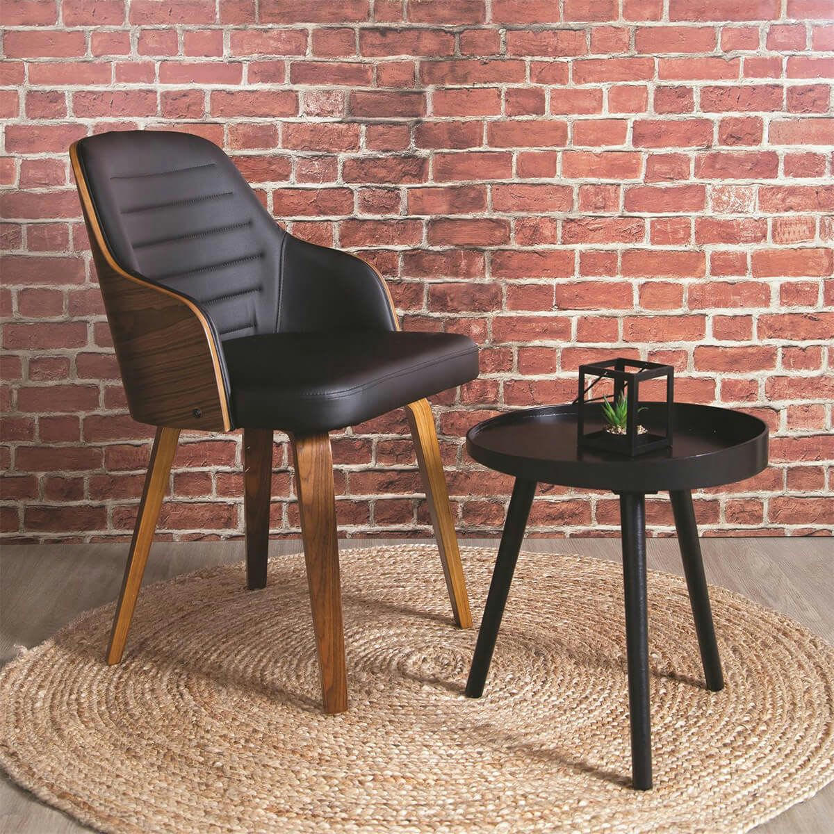 ROJDA - Chaise  rétro simili noir et contreplaqué marron