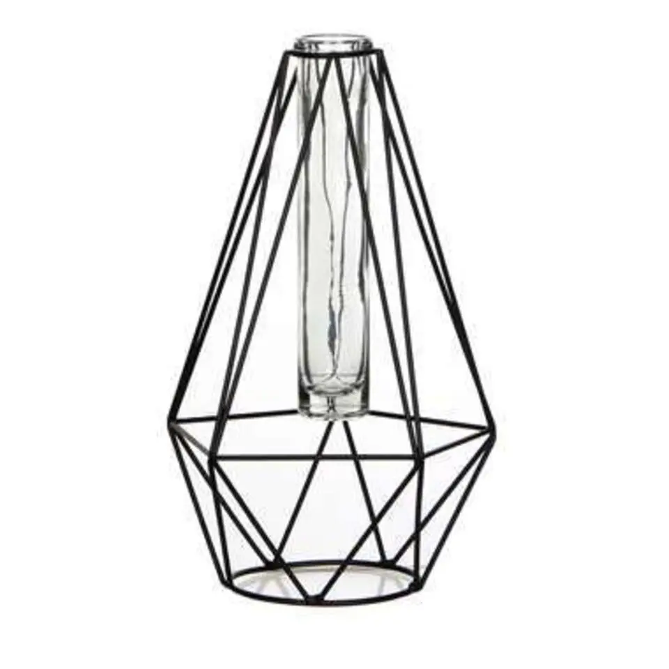 Mica Decorations Vaas - zwart metaal met glaasje - 15 x 14 x 24 cm