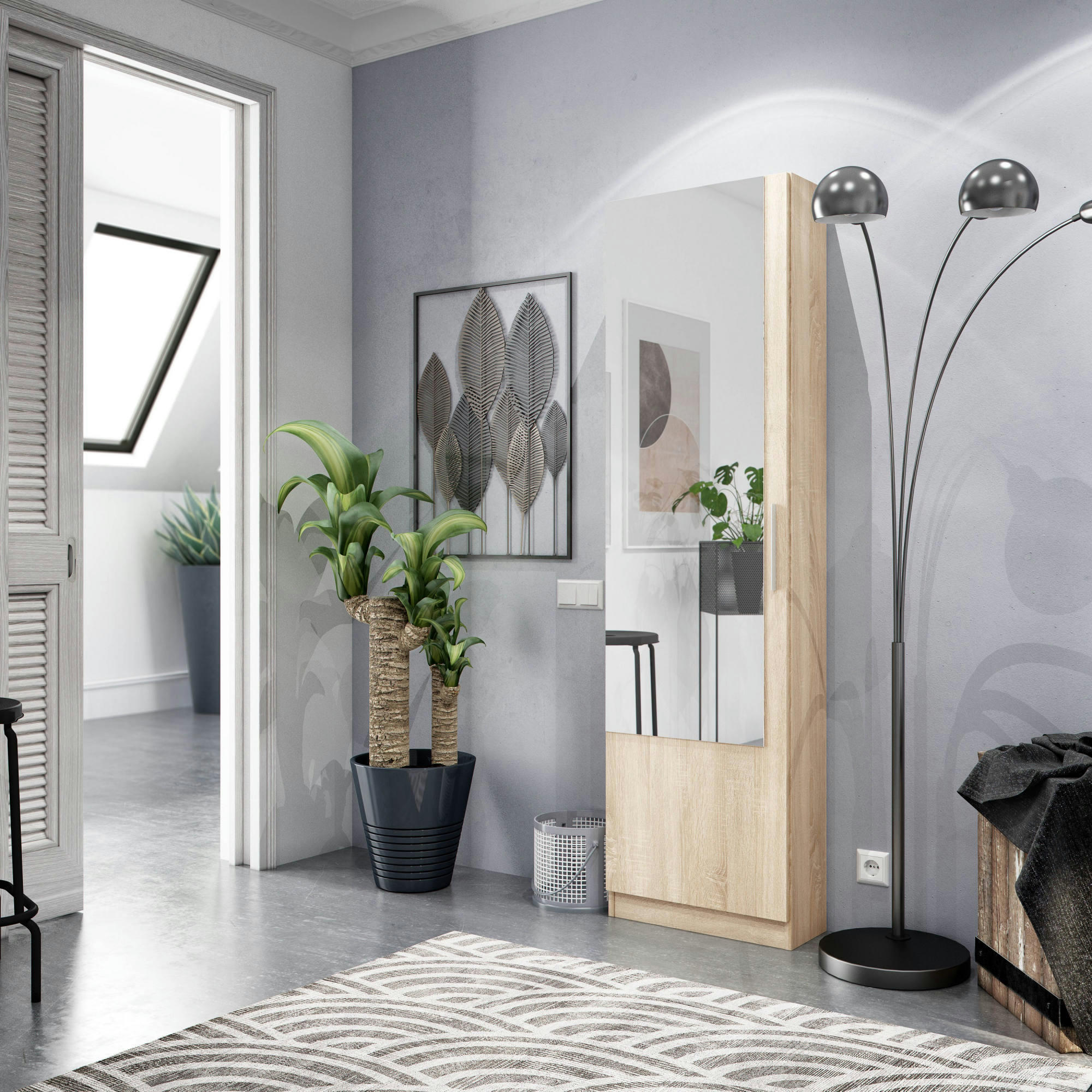DCOZZOL - Meuble à chaussures avec 1 porte effet bois chêne