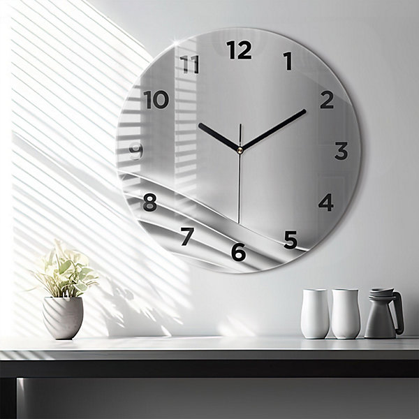 Horloge murale Wallfluent fi60 cm Avec chiffres Aiguilles noires Abstraction argentée 1 pcs