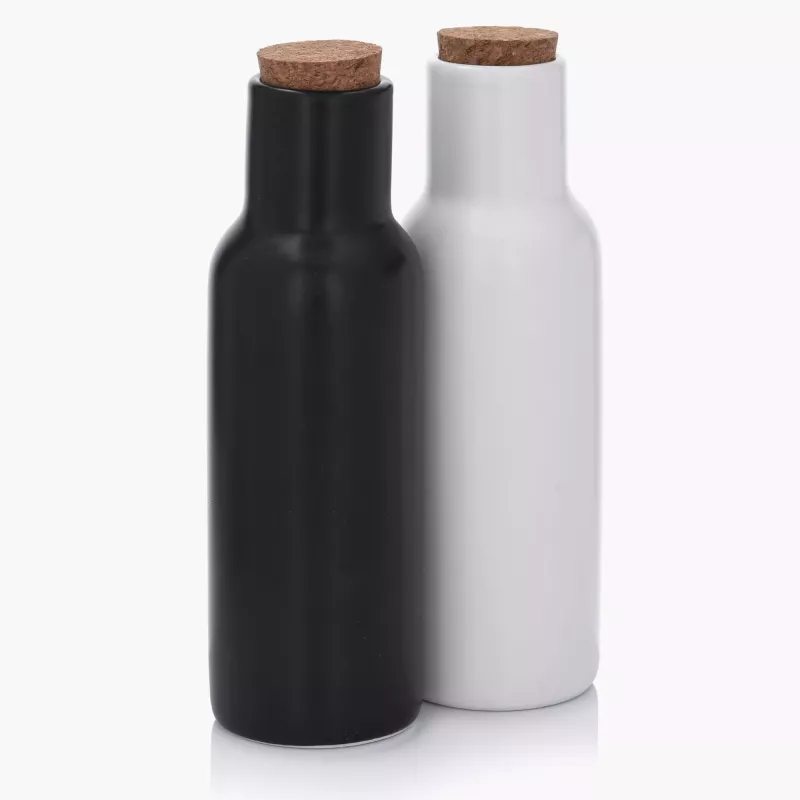 Zestaw 2 butelek do oliwy i octu DUKA OLJA 300 ml biały czarny porcelana