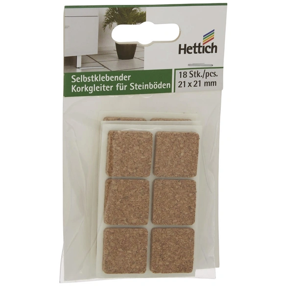 Korkgleiter, quadratisch, Selbstklebend, braun, 21 x 3 x 21 mm