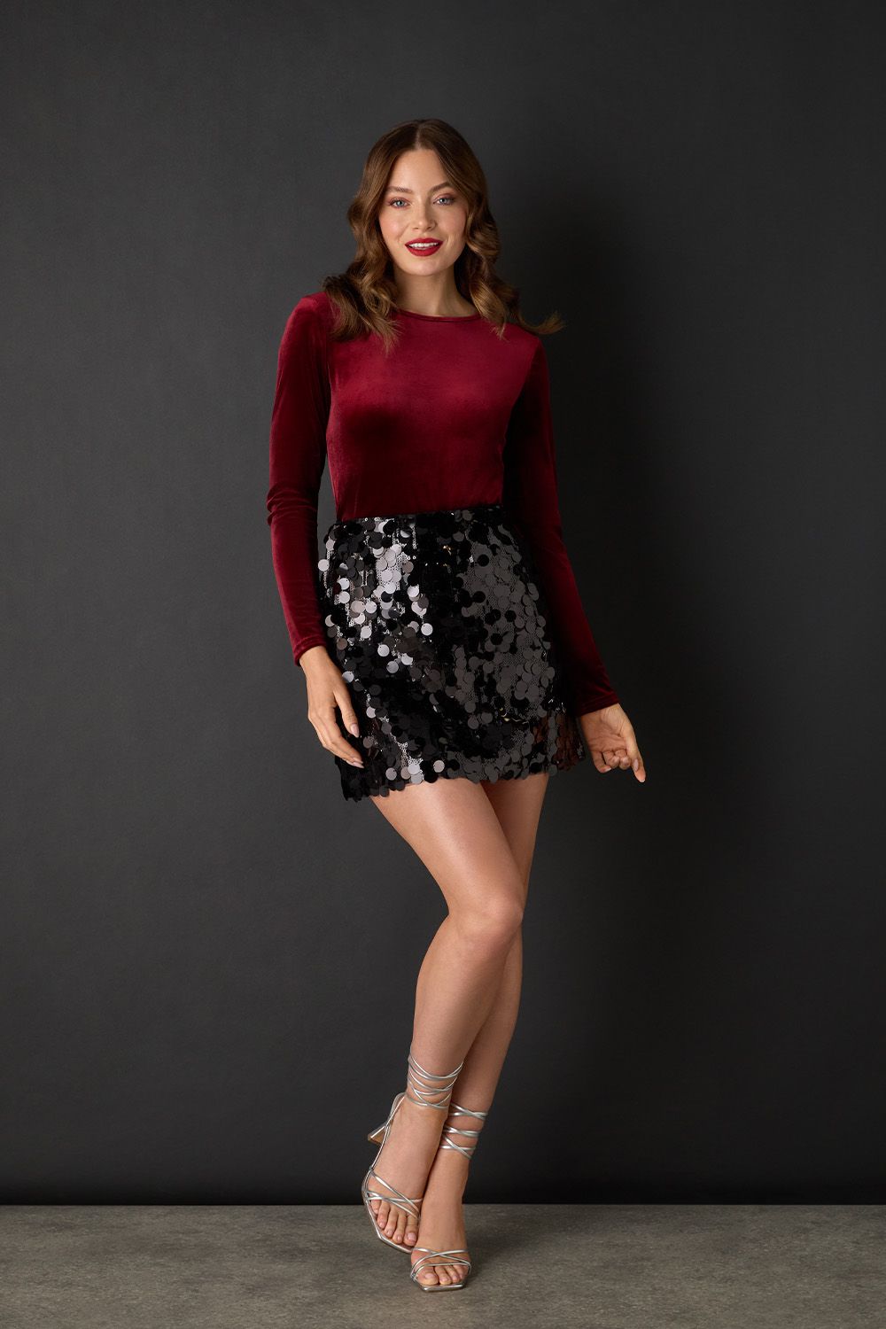 Izabel London Sequin Embellished A-Line Mini Skirt