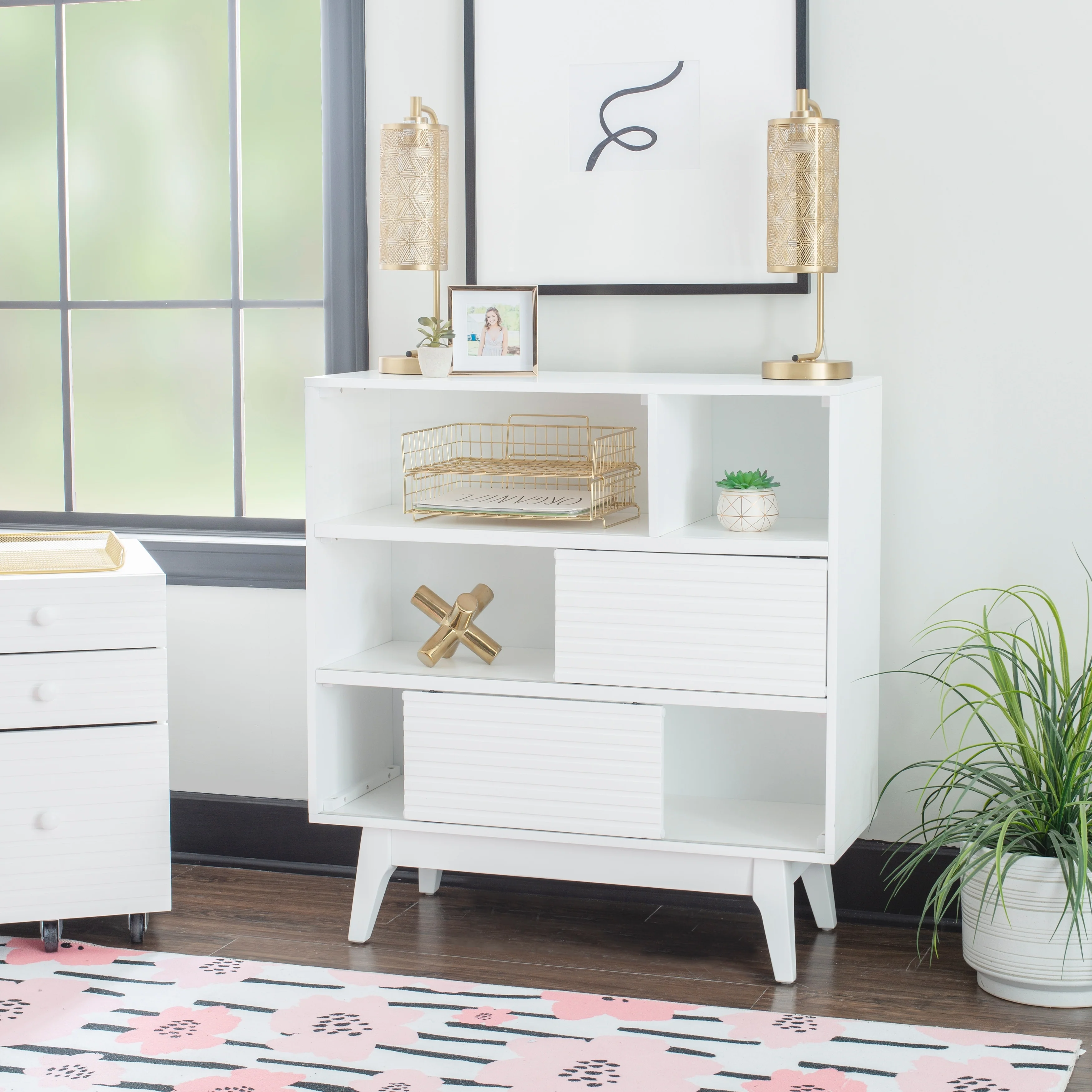 Whitney Wood Bookcase with Sliding Doors