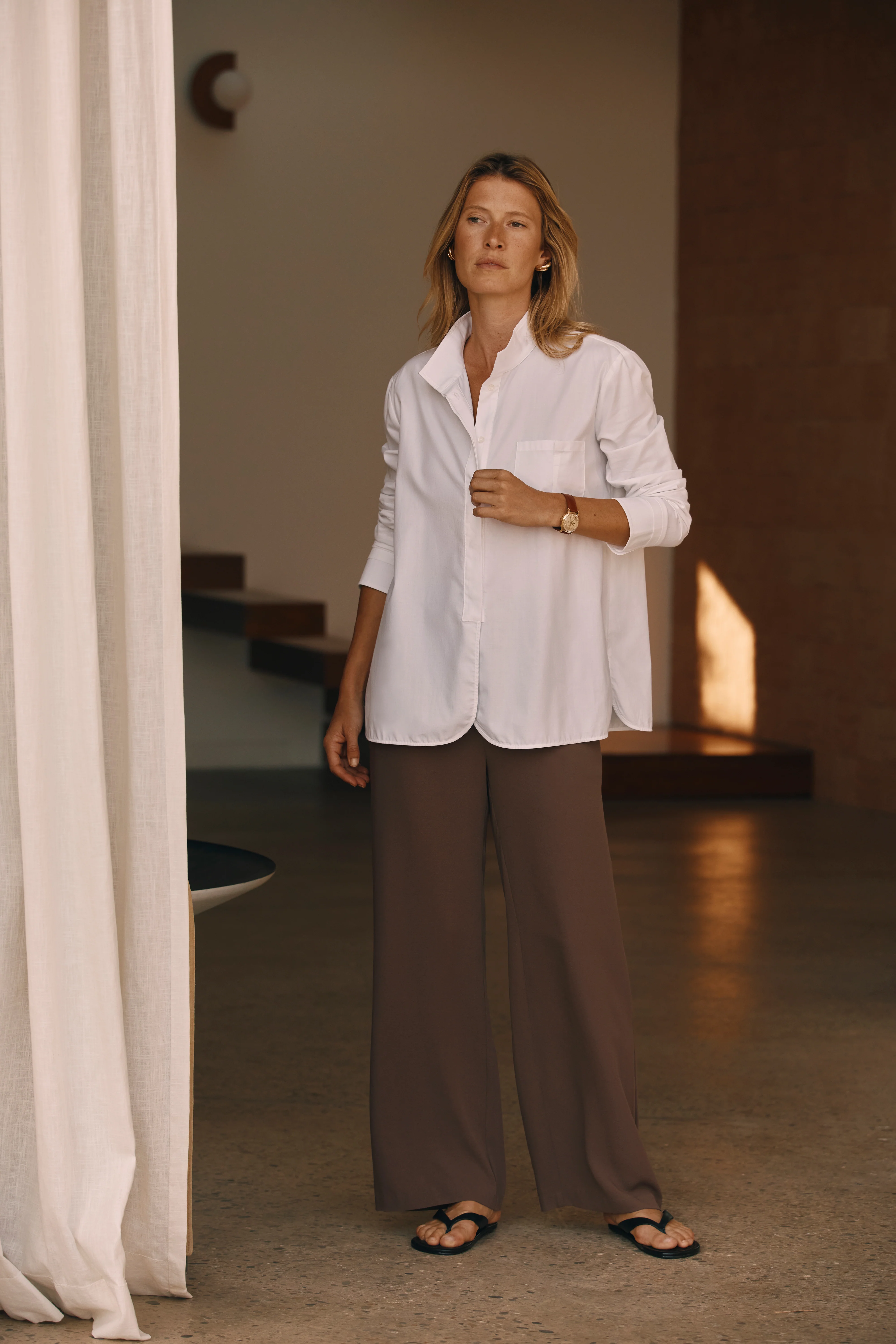 Pantalon large et fluide marron PORTOROSSO/13119/053
