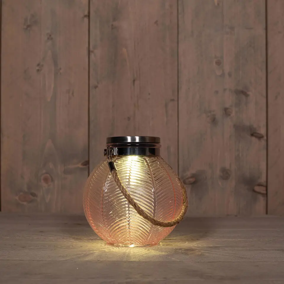 Anna's Collection Lantaarn - solar - roze - glas - 16 cm