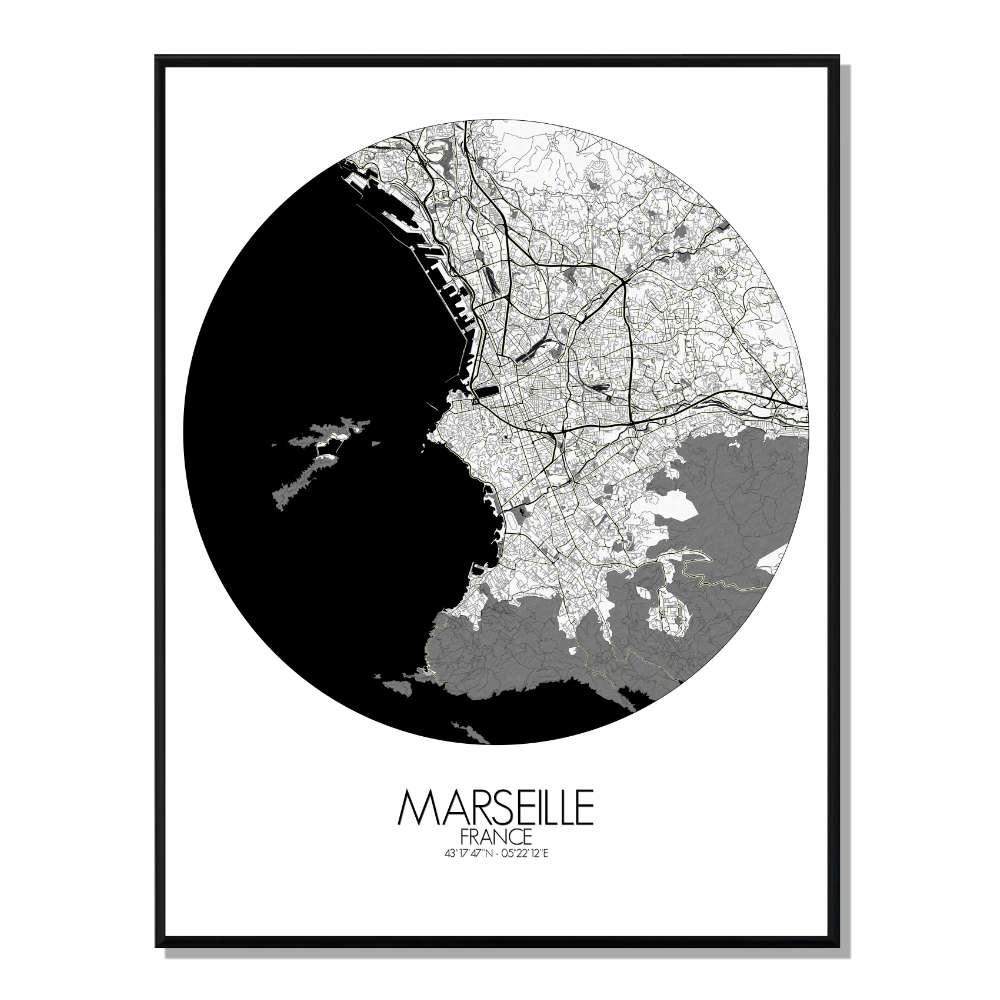 - Affiche Marseille Carte ronde 40x50