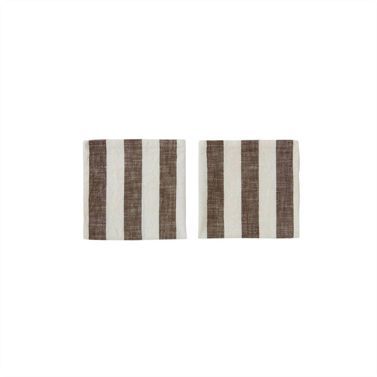 STRIPED - Lot de 2 serviettes de table rayée marron en coton organique h45x45cm