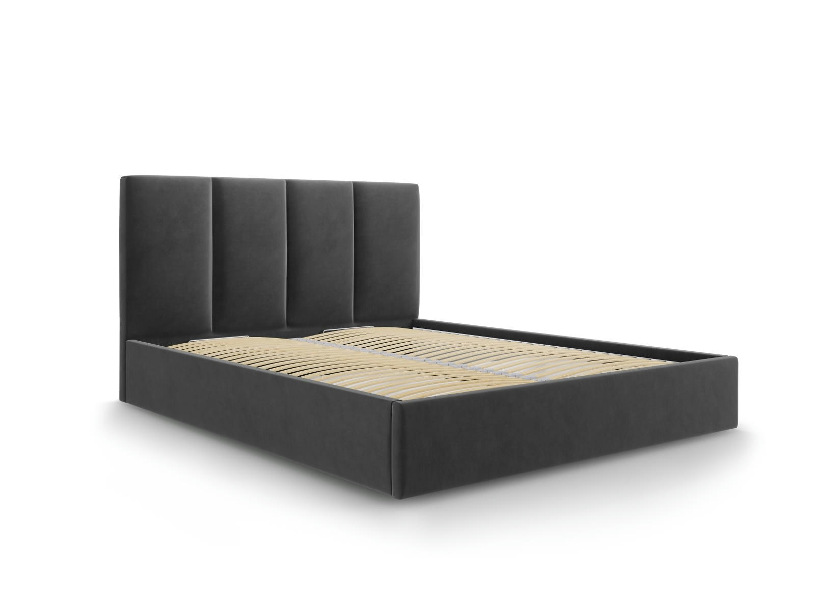 PYLA - Lit coffre avec tête de lit 160x200 cm en velours gris foncé
