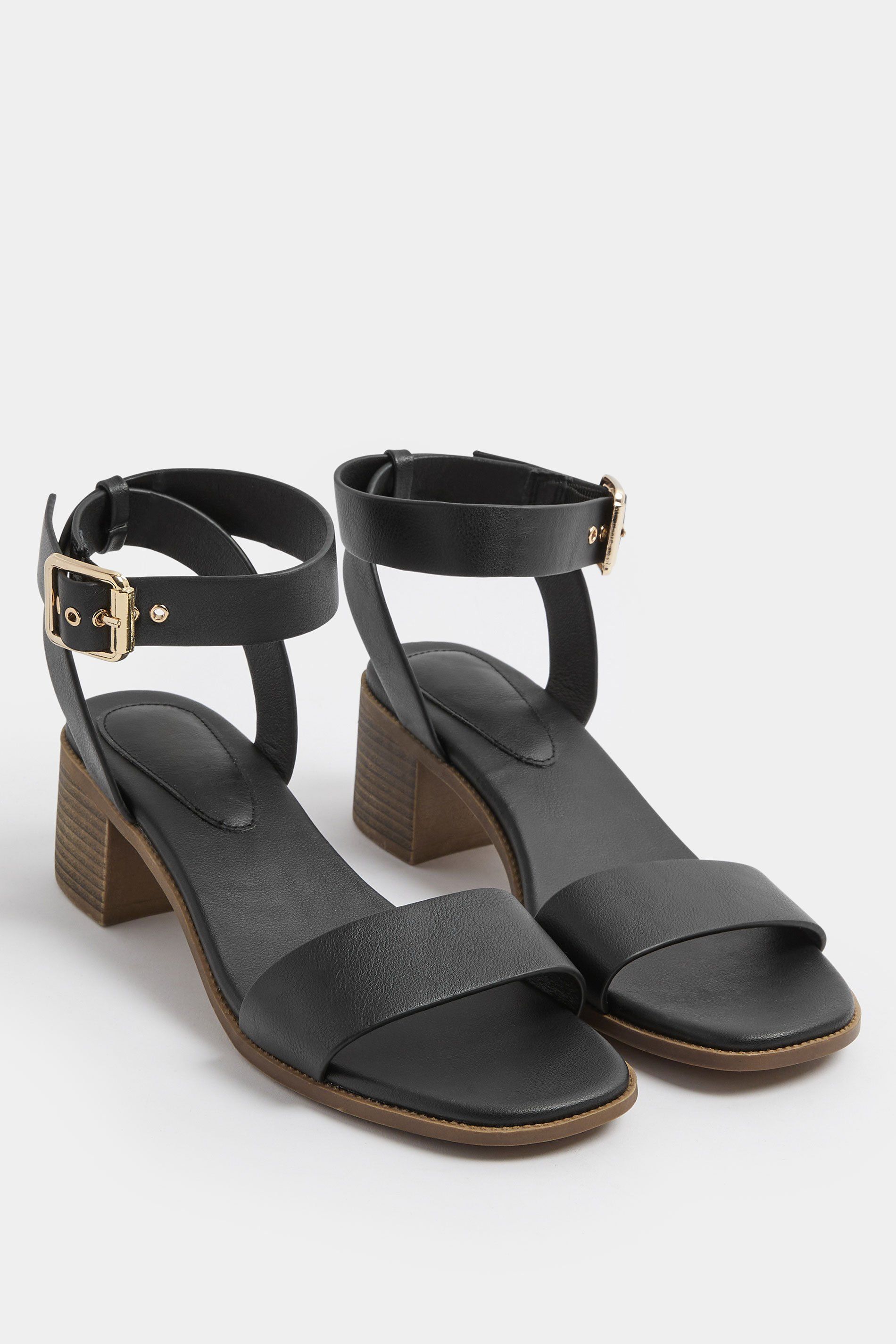 Yours Faux Leather Block Heel Sandals In Wide E Fit